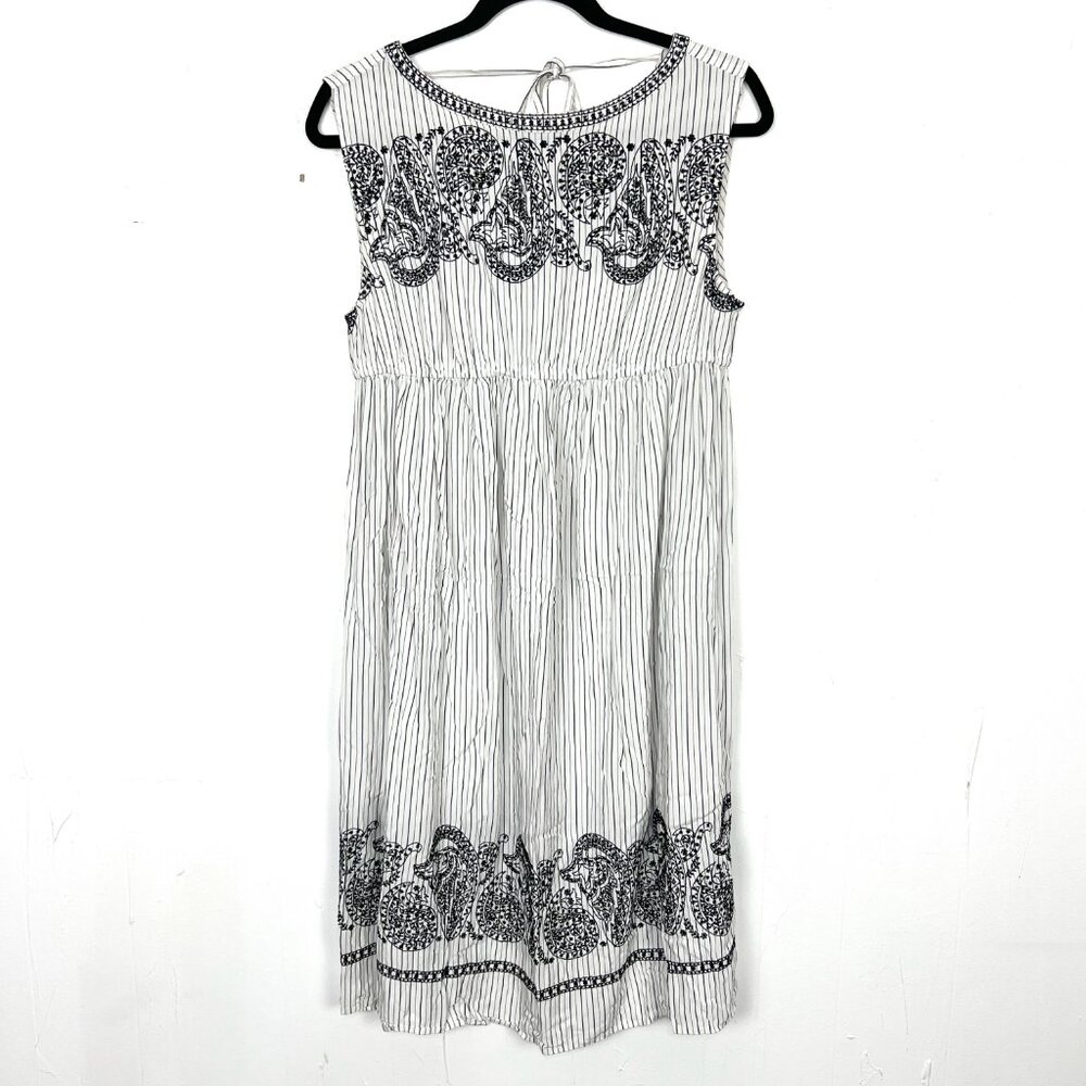 LOFT Maternity Dress Embroidered White Black Striped Paisley Medium‎